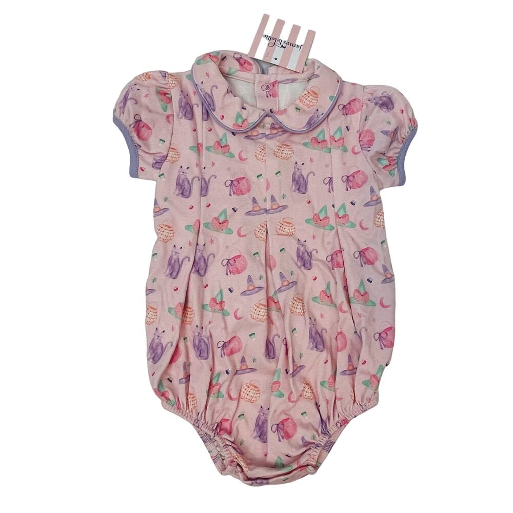Girls' Pink Sailboat & Seashell Bubble Romper with Peter Pan Collar